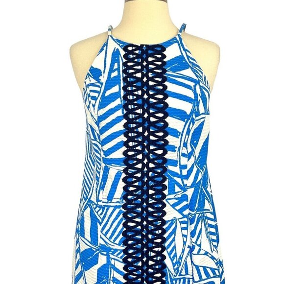 Lilly Pulitzer Size 0 Annabelle Bay Blue Yacht Sea Rope Lace Shift Dress - Picture 5 of 11